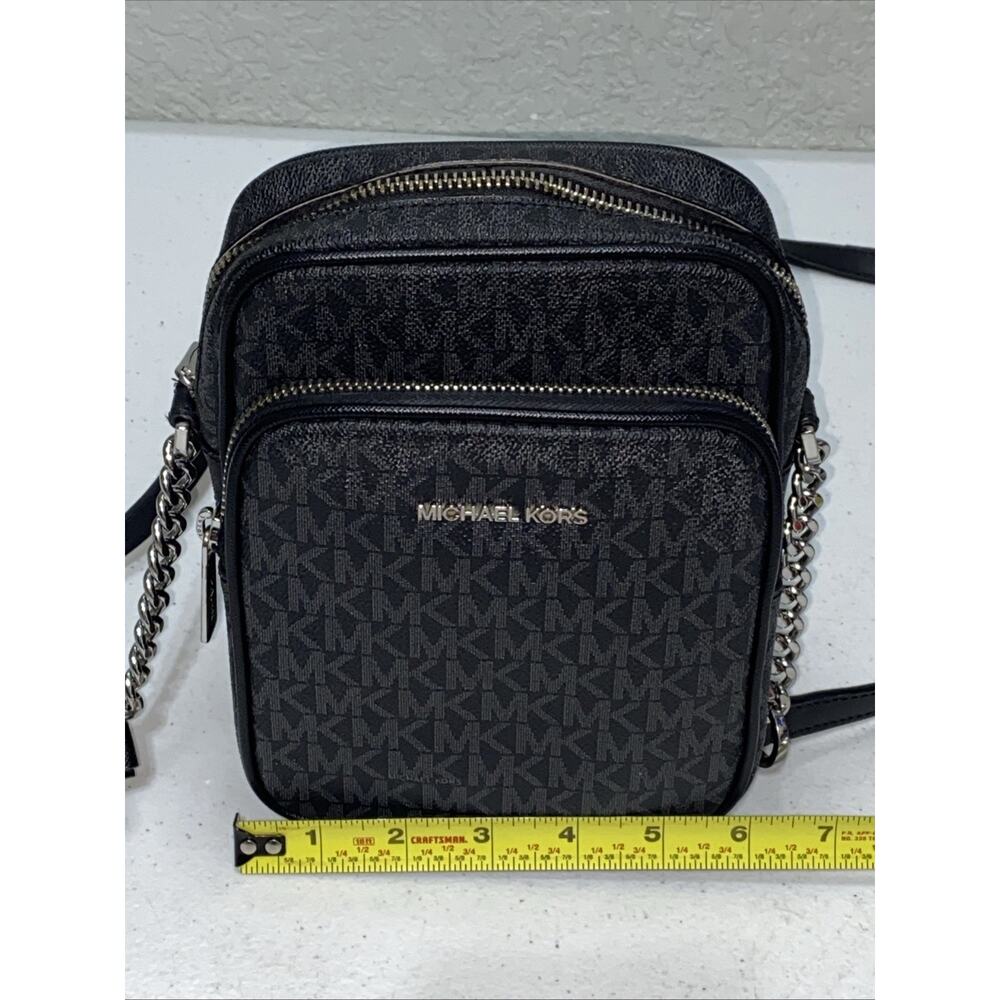 Michael Kors Crossbody Black Gray Purse Logo Bag Satchel Small Silver Accents - Picture 11 of 12